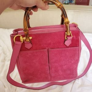 Gucci bamboo two way mini pink suede rare color